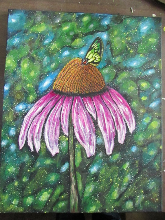 570x760 Modern Art Butterfly Flower Painting 16 X 20 Acrylic - Butterfly And Flower Painting