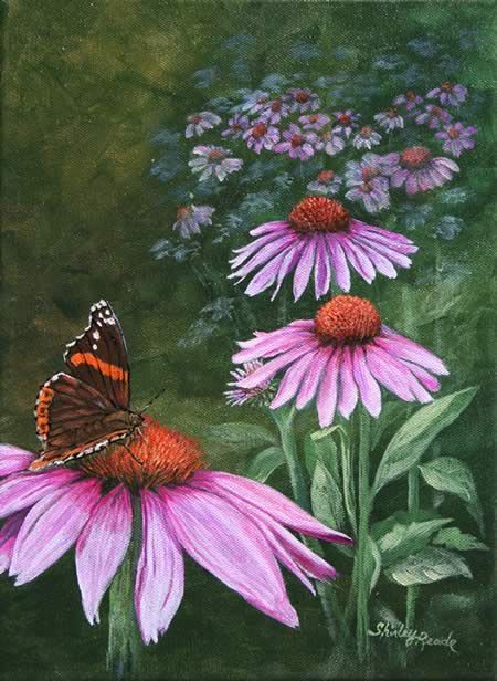450x616 Painting Purple Cone Flowers Amp Butterfly, Florals Amp Through - Butterfly And Flower Painting