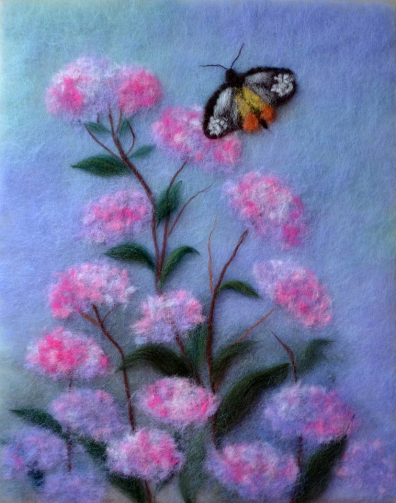770x979 Saatchi Art Wool Painting Butterfly In Flowers Painting By - Butterfly And Flower Painting