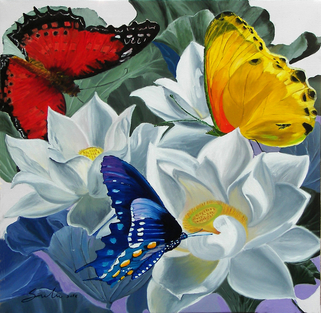 640x625 Sulakshana Dharmadhikari Artwork Flower With Butterfly Original - Butterfly And Flower Painting