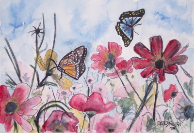 400x276 Watercolor Flower Paintings Original And Art Prints - Butterfly And Flower Painting