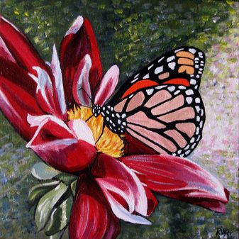 337x337 Butterfly And Flower Canvas - Butterfly And Flower Painting