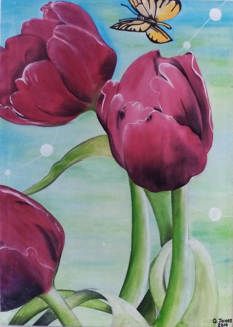 457x640 Geary Jones - Butterfly Flower Painting