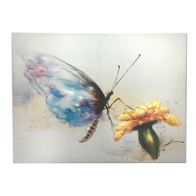 806x806 Blue Butterfly Flower Canvas Oil Painting 90cm - Butterfly Flower Painting