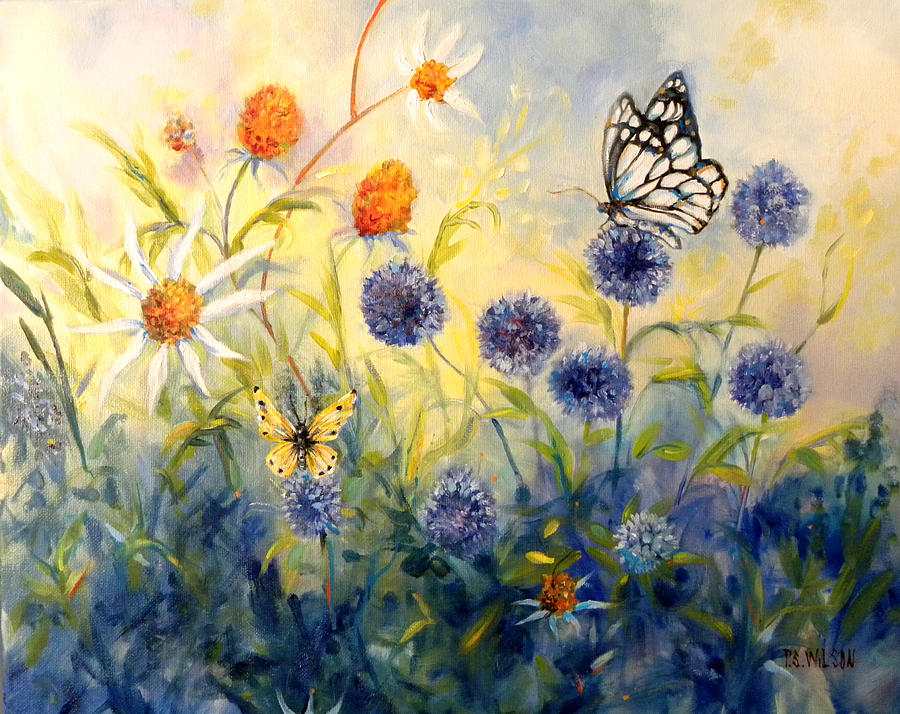 900x714 Butterfly Garden Painting By Peggy Wilson - Butterfly Garden Painting