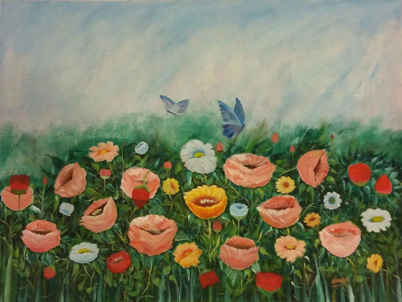 1280x962 Buy Flowers Amp Butterfly By Anwar Laskar@ Rs. 3990. Code - Butterfly Garden Painting