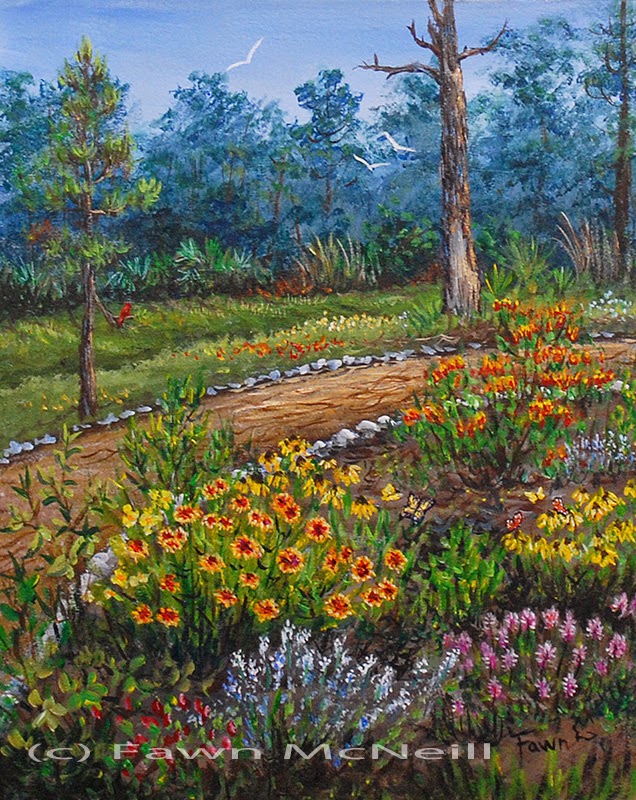 636x800 Fawn's Paintings Butterfly Garden, Plein Air Painting - Butterfly Garden Painting