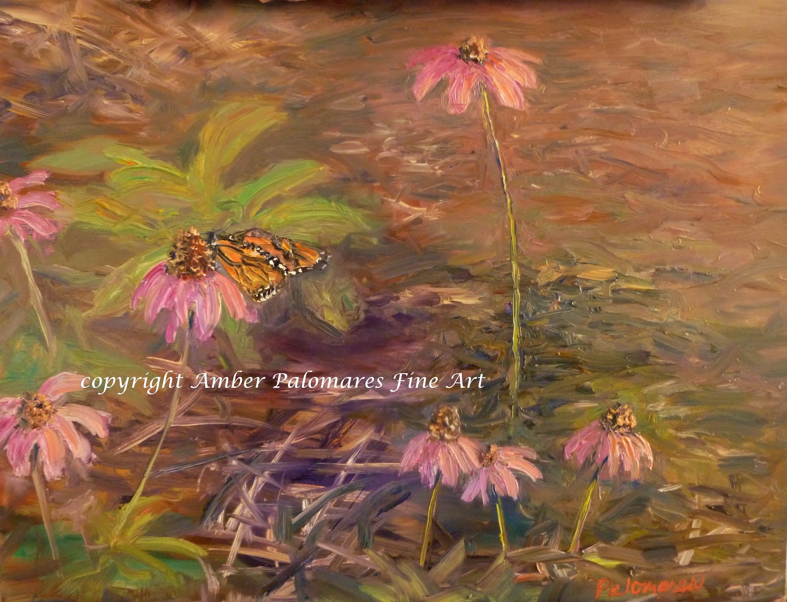1600x1223 Monarch Butterfly In A Coneflower Garden Painting Amber - Butterfly Garden Painting
