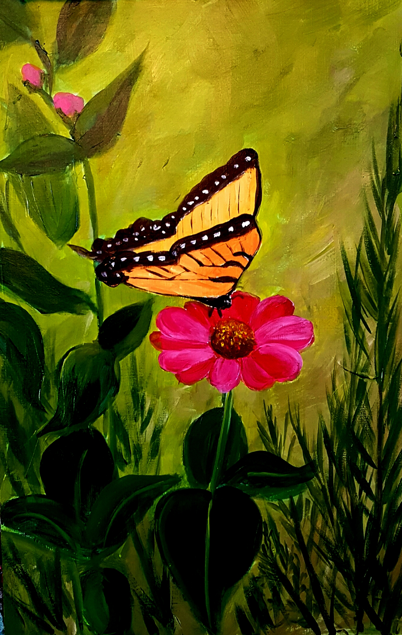 1358x2145 Butterfly On Gerber Daisy A Place For Learning - Butterfly On Daisy Painting