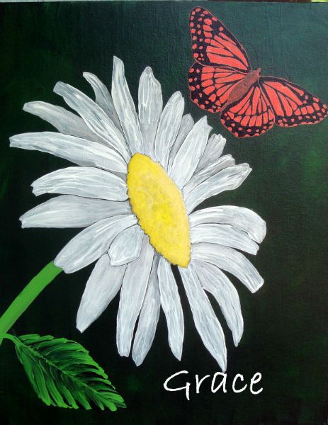 463x600 Daisy Amp Butterfly Art - Butterfly On Daisy Painting