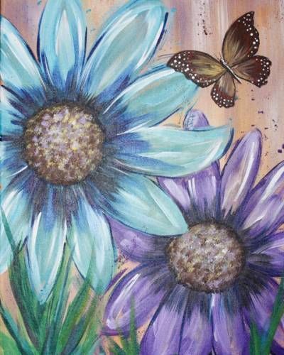 400x500 Daisy Flowers And Butterfly Painting. Whimsy Paint And Sip - Butterfly On Daisy Painting