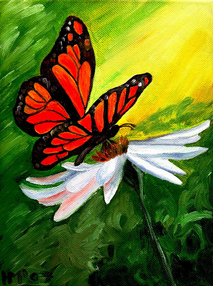 728x975 Royalty Free Photo Monarch Butterfly Perched On White Daisy - Butterfly On Daisy Painting
