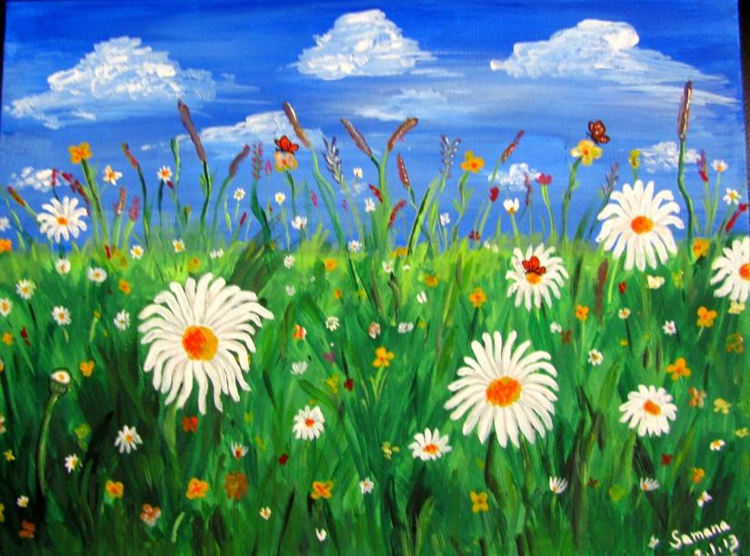 825x612 Butterflies In Daisy Field Touchtalent - Butterfly On Daisy Painting