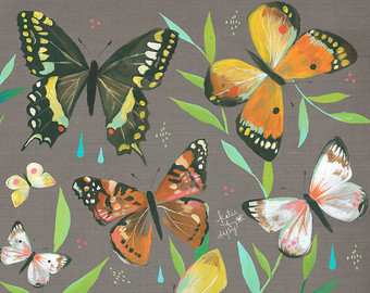 340x270 Butterfly Collection Art Print Nursery Decor Colorful - Butterfly On Daisy Painting