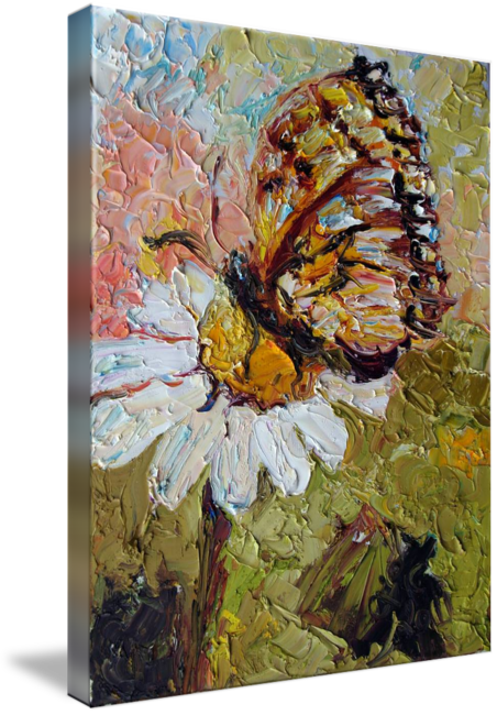 452x650 Butterfly On Daisy Oil Painting By Ginette By Ginette Callaway - Butterfly On Daisy Painting