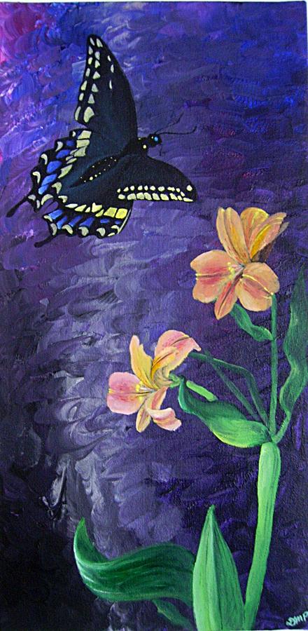 440x900 Butterfly And Flowers Painting By Diane Peters - Butterfly On Flower Painting