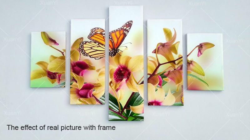 800x450 5 Panel Large Modern Flower Butterfly Canvas Oil Painting Cuadros - Butterfly On Flower Painting