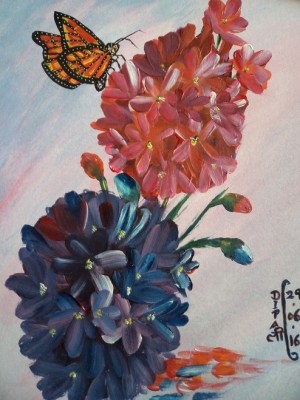 300x400 Paintings - Butterfly On Flower Painting