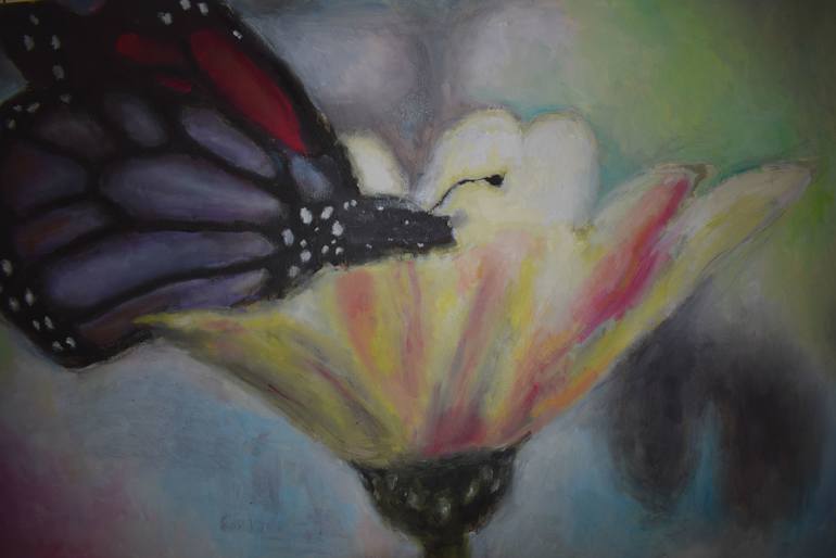 770x514 Saatchi Art Butterfly On The Flower Painting By Mislav Habulin - Butterfly On Flower Painting