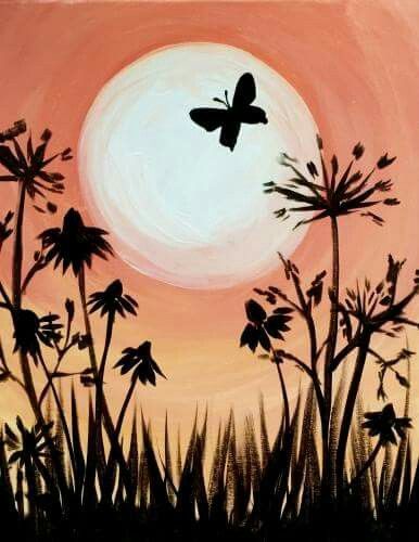 386x500 Acrylic Painting Night Sky Butterfly Flowers Painting - Butterfly On Flower Painting