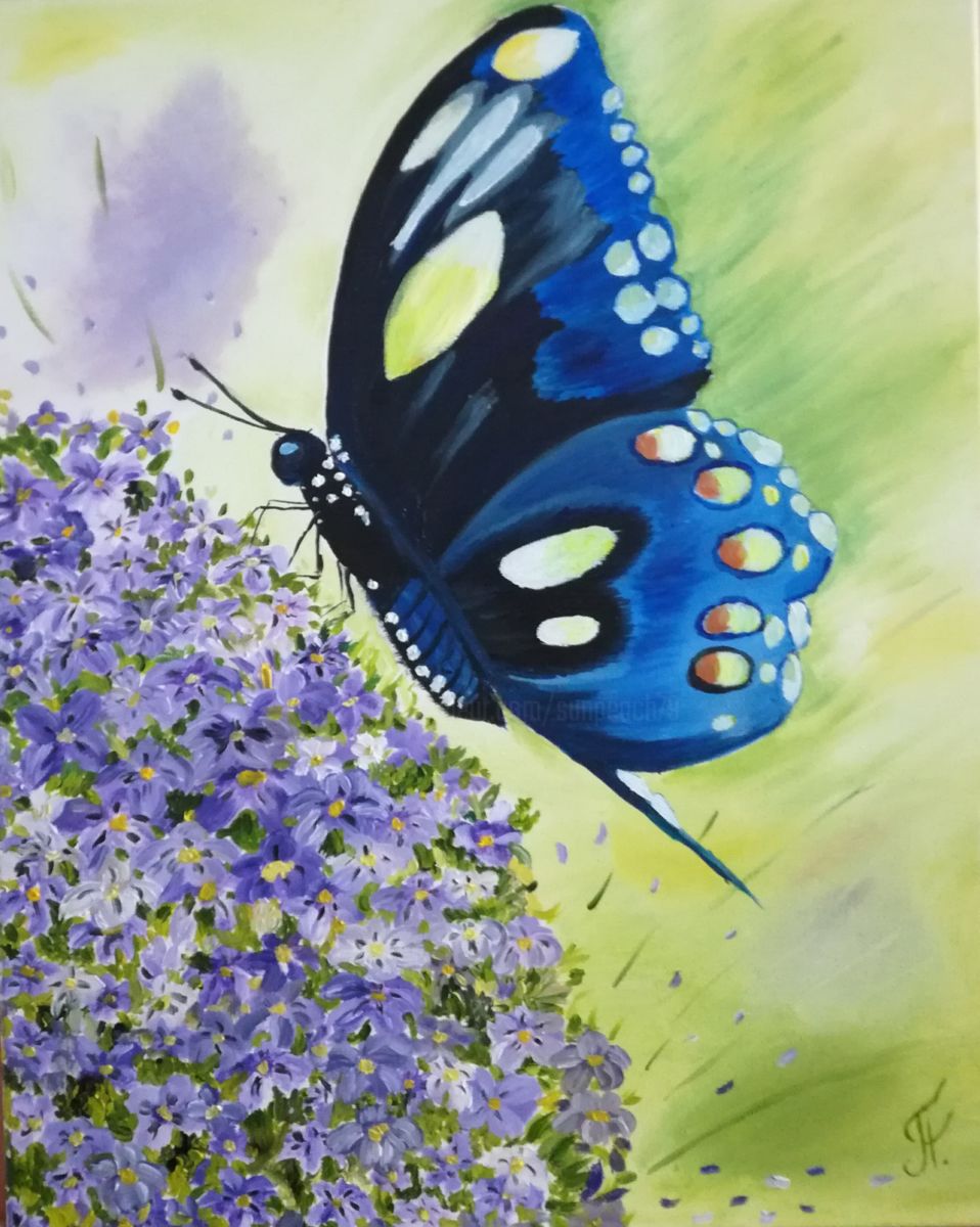 958x1200 Butterfly, Flower, Light, Original (Nataliia Plakhotnyk) - Butterfly On Flower Painting