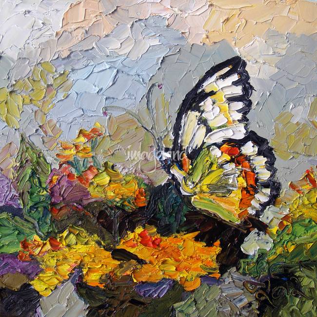650x650 Butterfly On Lantana Oil Painting By Ginette By Ginette Callaway - Butterfly Painting