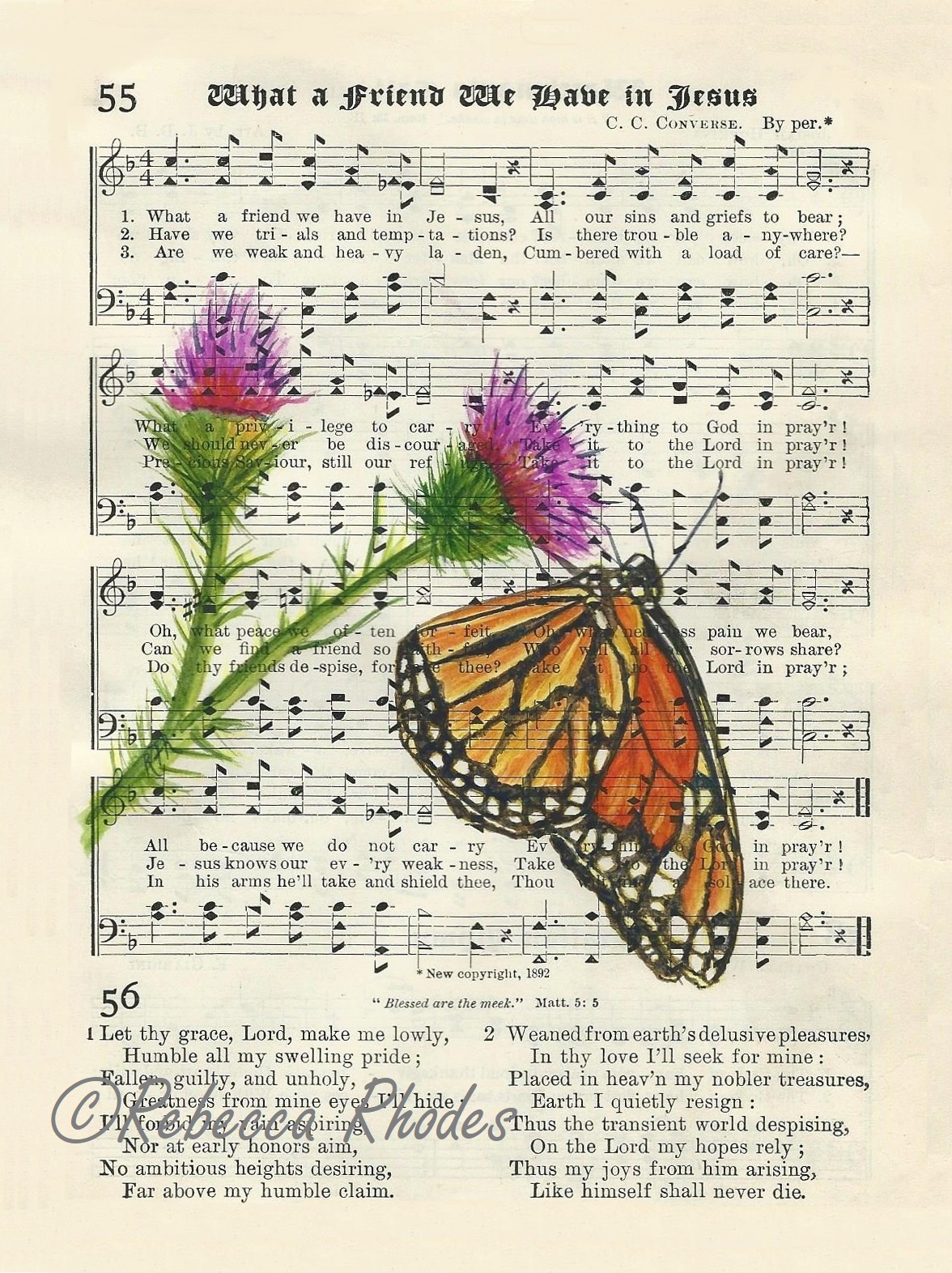 1176x1572 Watercolor Monarch Butterfly On Hymnal Page Painting - Butterfly Painting