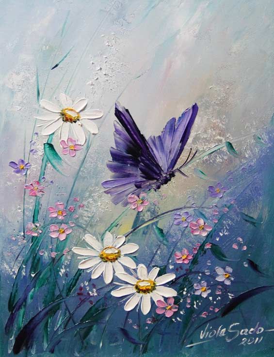 565x737 Beautiful Purple Butterfly And Wildflowers Painting. I Must Try - Butterfly Painting
