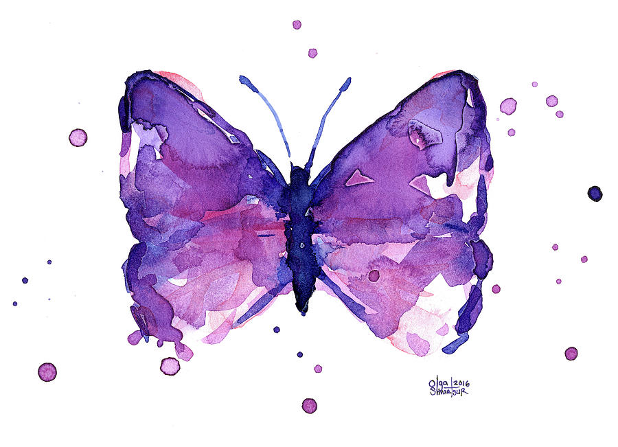 900x651 Abstract Purple Butterfly Watercolor Painting By Olga Shvartsur - Butterfly Painting On Canvas