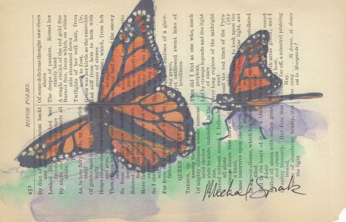 1200x771 Monarch Butterfly Watercolor Printed On Antique Book Page - Butterfly Watercolor Painting