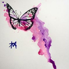 236x236 Original Hand Painted Butterfly In Ink, Watercolour And Bleach - Butterfly Watercolor Painting