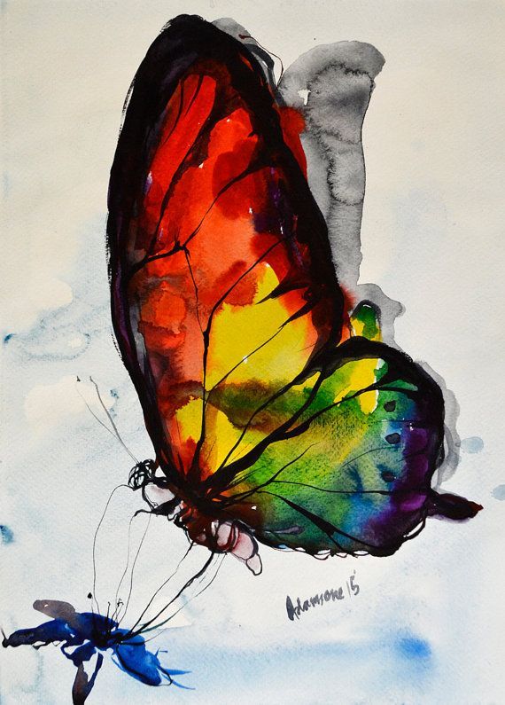 570x795 Rainbow Butterfly Watercolor Painting, Original Artwork. Nature - Butterfly Watercolor Painting