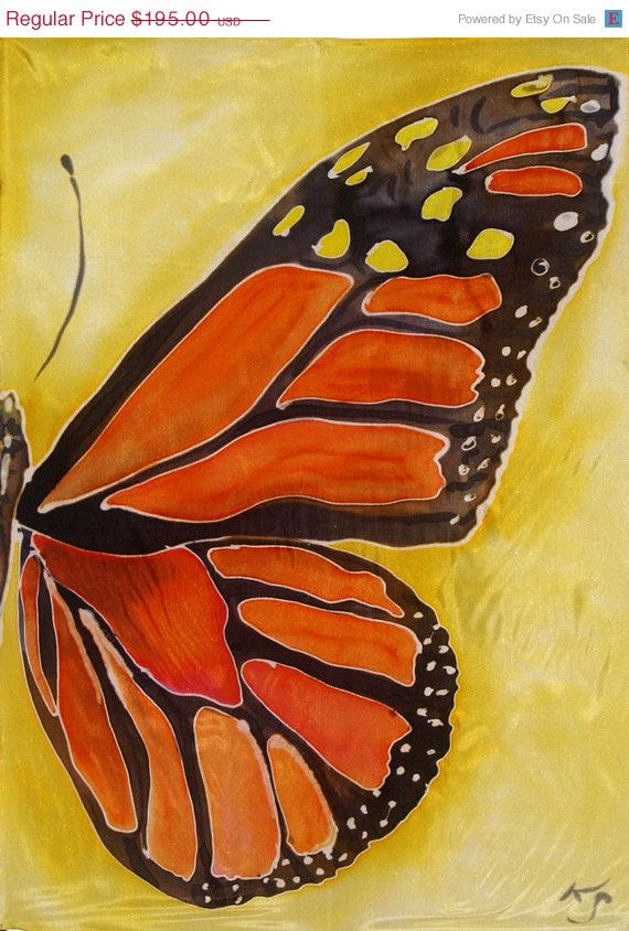 570x844 Silk Painting Wall Hanging. Monarch Butterfly Wing By - Butterfly Wing Painting