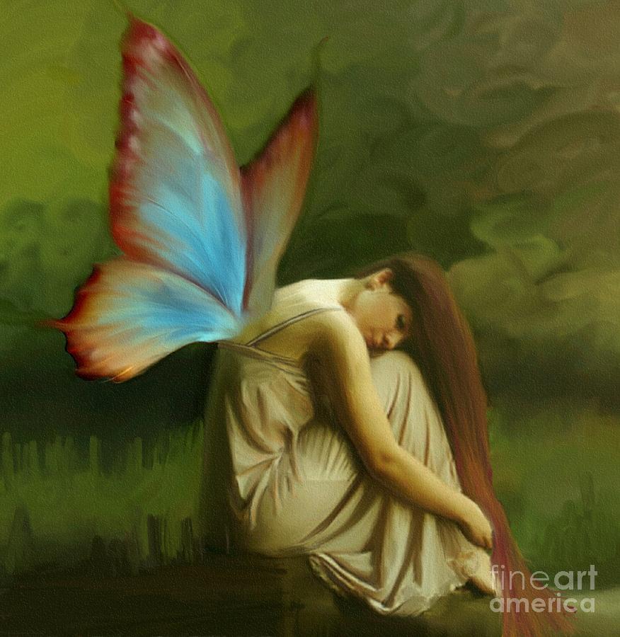 876x900 Sad Butterfly - Butterfly Woman Painting