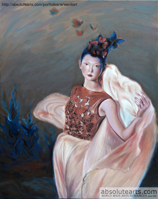 507x640 Wenli Liu Artwork Lady Butterfly Original Painting Oil - Butterfly Woman Painting