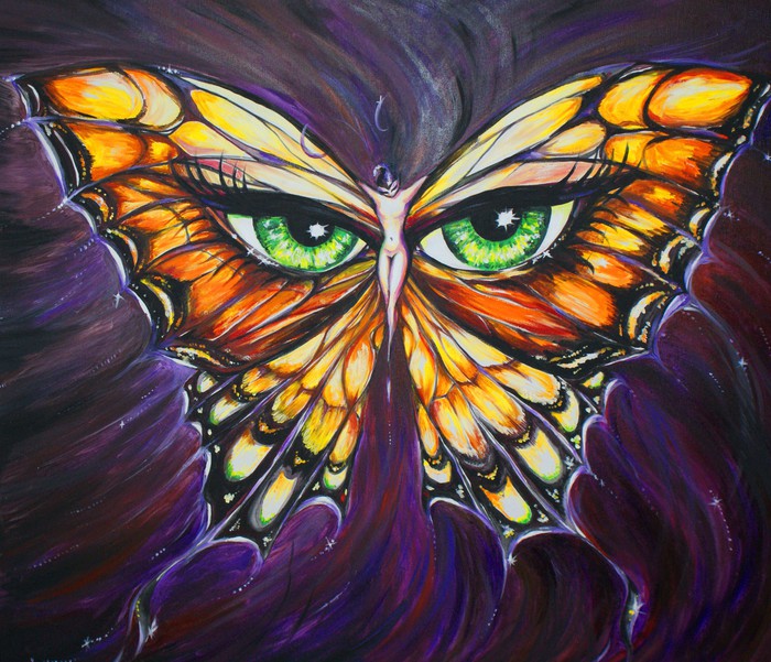700x601 Woman Butterfly Acrylic Painted. Wall Mural We Live - Butterfly Woman Painting