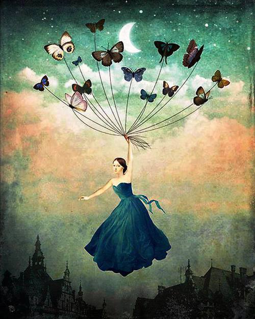 500x625 Painting Of Woman Carried By Butterflies By Christian Schloe - Butterfly Woman Painting