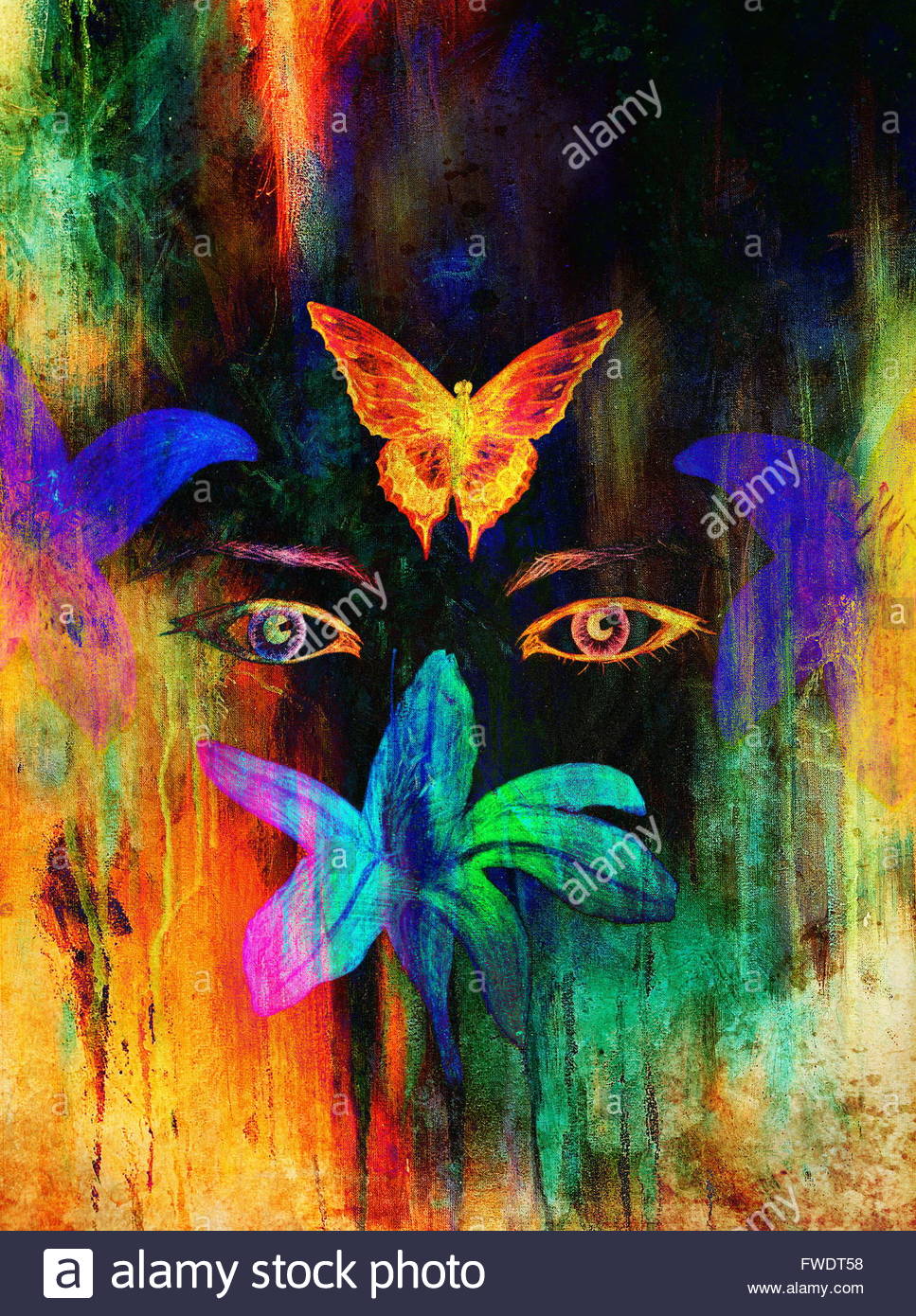 967x1390 Woman Eyes With Flower And Butterfly, Color Pencil Drawing, Eye - Butterfly Woman Painting