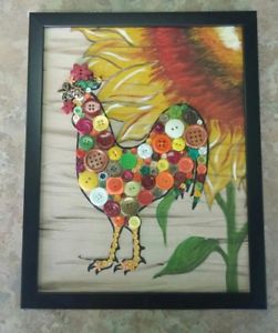 251x300 Rooster Button Art Framed Canvas Wall Hanging Hand Made - Button Painting