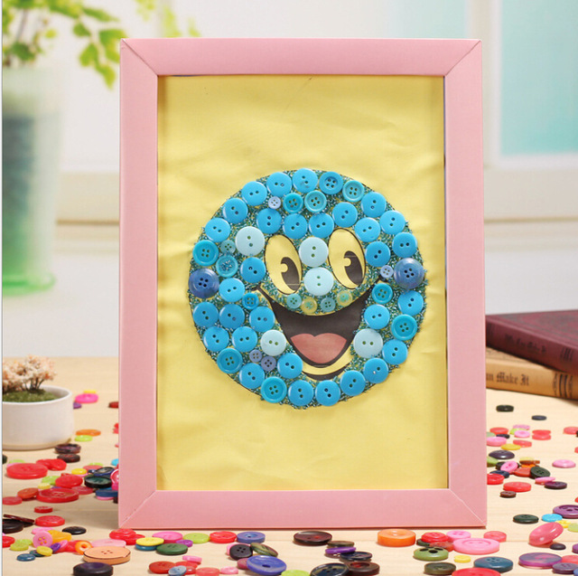 640x637 Smiles Faces Shape New Children Educational Diy Button Puzzle - Button Painting