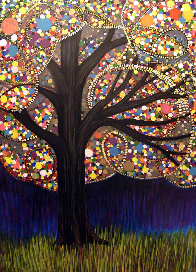 650x900 Gumball Tree 00053 Painting By Monica Furlow - Button Tree Painting