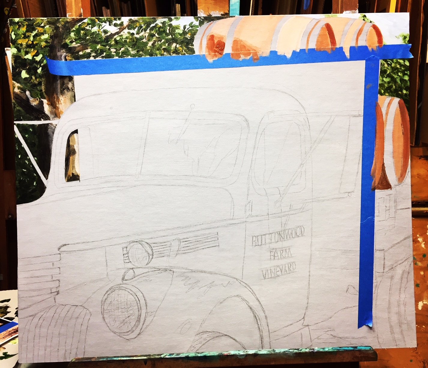 1426x1224 Buttonwood Wine Truck Hammeredbrush - Buttonwood Painting