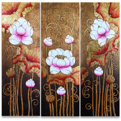 410x410 Famous Flower Painting Ancient Golden Thai Lotus Royal Thai Art - Buy Flower Painting