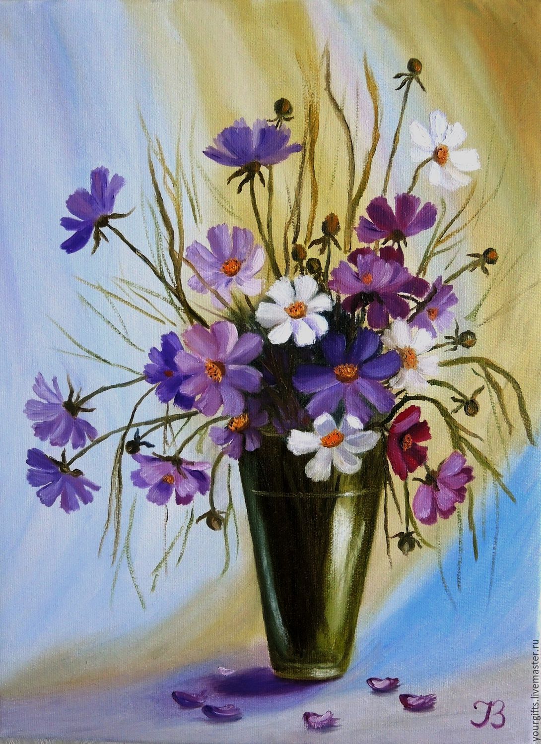 1090x1500 Bouquet Of Cosmos Oil Painting Flowers In A Vase Shopline - Buy Flower Painting