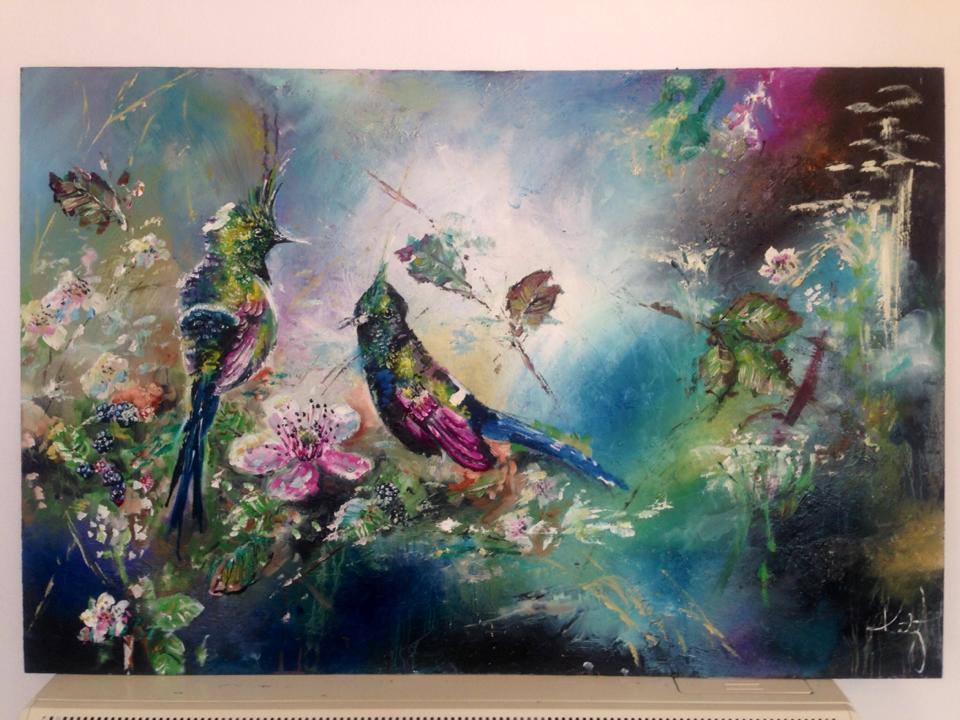 960x720 Original Oil Painting For Sale Wire Crested Thorntails Katy - Buy Oil Painting