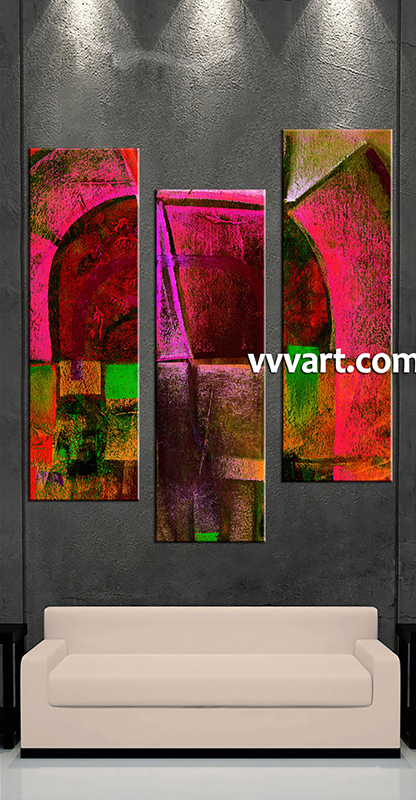 416x800 3 Piece Oil Paintings Red Abstract Multi Panel Canvas - Buy Oil Painting