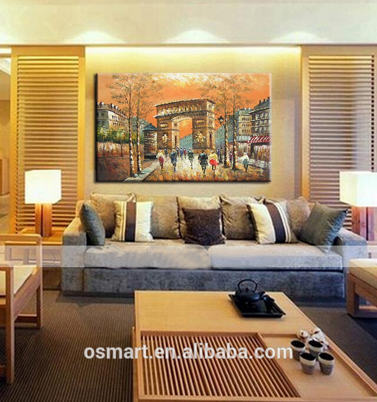 750x800 Hand Painted Pictures On Canvas Watercolor City Buildings Modern - Buy Oil Painting Online