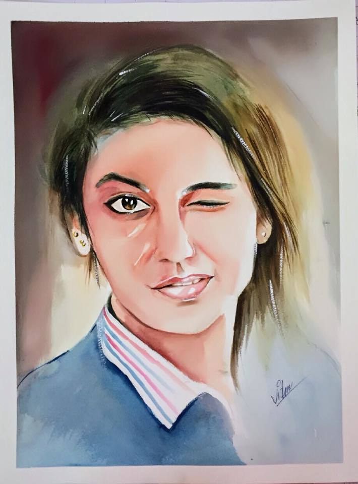710x960 Buy Indian Internet Sensation Winking Girl Portrait Handmade - Buy Portrait Painting
