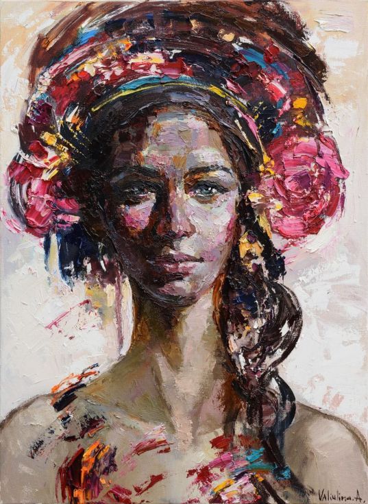 537x735 Flowers In Her Hair - Buy Portrait Painting