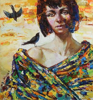 323x350 Artfido Buy Art Online Girl With Birds Portrait Painting - Buy Portrait Painting